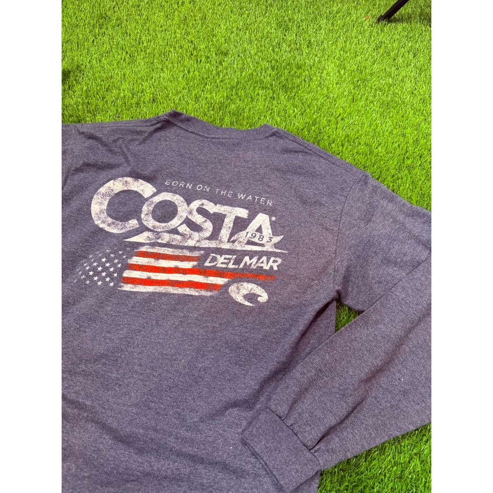 Costa Del Mar Mens Long Sleeve Graphic T-Shirt Navy Blue American Flag Size M